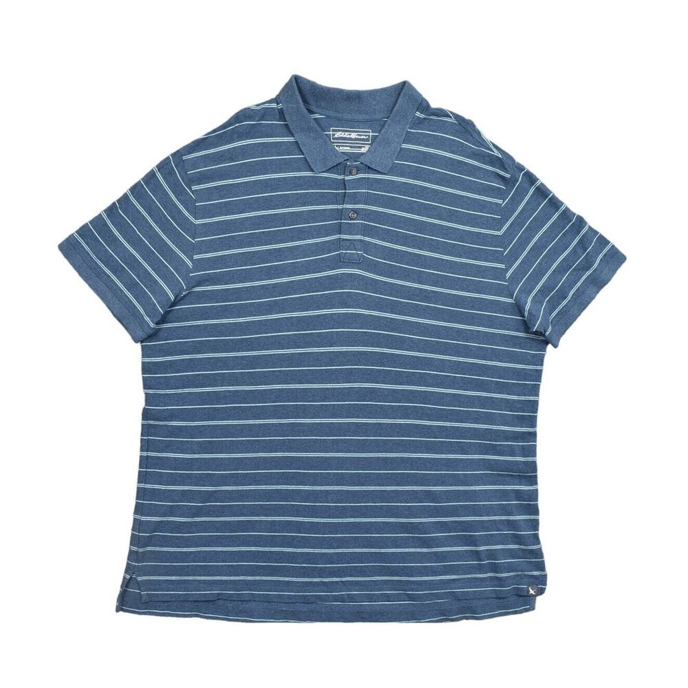 Eddie Bauer Men's 2XL Blue Cotton Polo Shirt - Outdoor Striped Classic